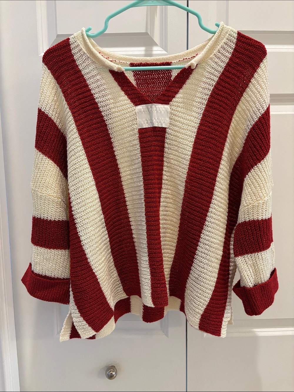 Cozy Red & Cream Striped Knit Sweater